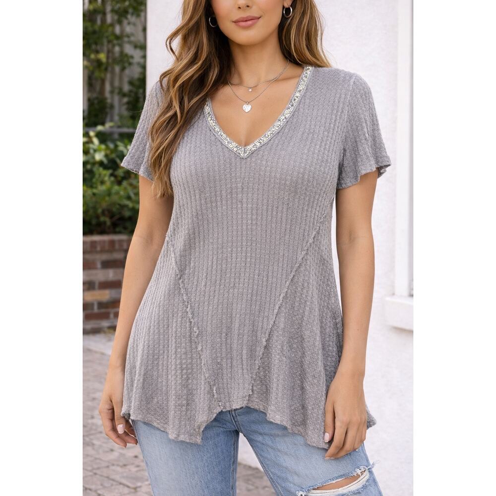Juicy Couture Gray Sparkle Knit Tunic Top Medium